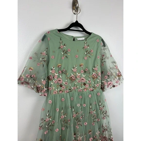 Baltic Born Duchess Tulle Lined Dress Sage Garden Sz Medium? Floral Embroidered - Picture 2 of 6
